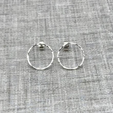 Load image into Gallery viewer, Large Hammered Silver Open Circle Stud Earrings
