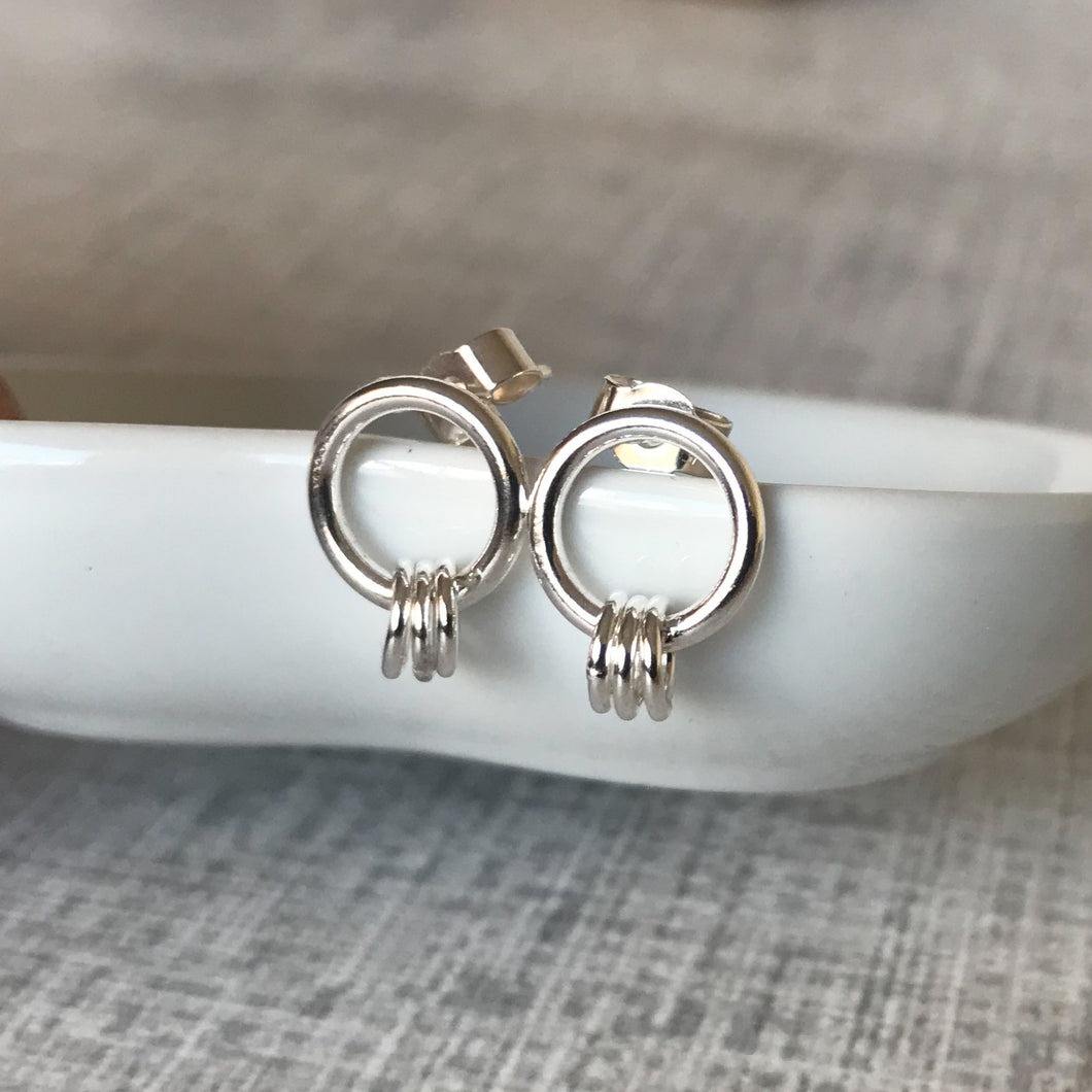Silver Circle Link Stud Earrings